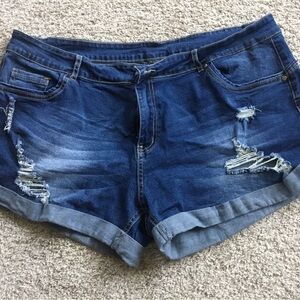 Blue Denim Distressed Women Shorts